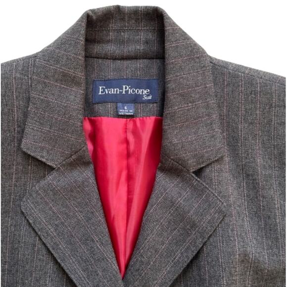 Evan Picone Suit Blazer Gray Pinstripe Faux Flap Pockets Blazer Jacket Size 6 - Picture 2 of 13